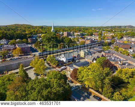 Winchester, Ma, Usa - Oct, 11, 2022: Amtrak Downeaster Run In Winchester Historic Center In Fall In 