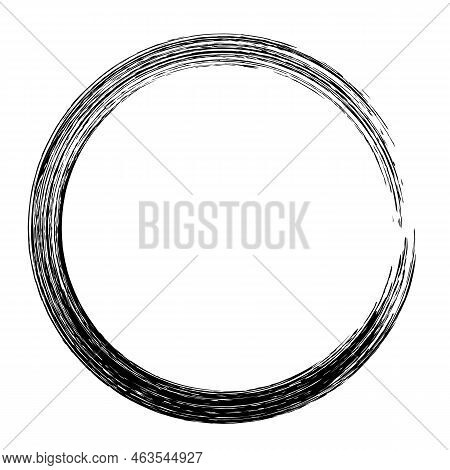 Round Grudge Frame Isolated On White. Brush Stroke Circle. Easy To Edit Vector Template For Your Des