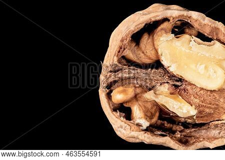 Walnut Photography On A Black Background Photographed Close-up