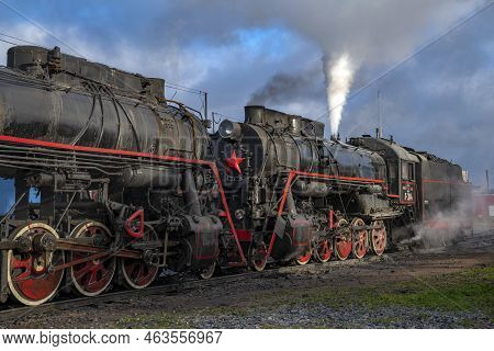 Sortavala, Russia - October 09, 2022: Old Soviet Freight Locomotive Of L-3114 (lebedyanka) On The So