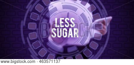 Text Showing Inspiration Less Sugar. Business Overview Lower Volume Of Sweetness In Any Food Or Drin