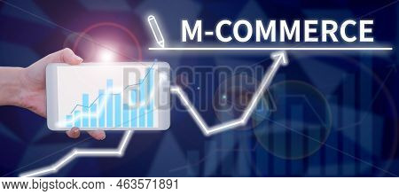 Text Sign Showing M Commerce. Business Concept Commercial Transactions Conducted Electronically By M