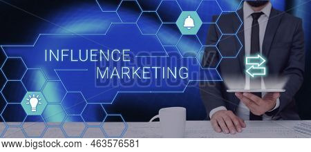 Sign Displaying Influence Marketing. Business Idea Form Of Social Media Commerce Involving Endorseme