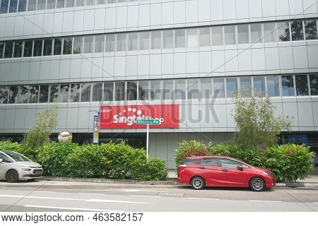 Singapore 2 June 2022 Street View Of Singtel Company Logo.