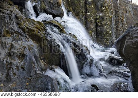 Russia. South Of Western Siberia. One Of The Most Beautiful Waterfalls Of The Altai Mountains On The