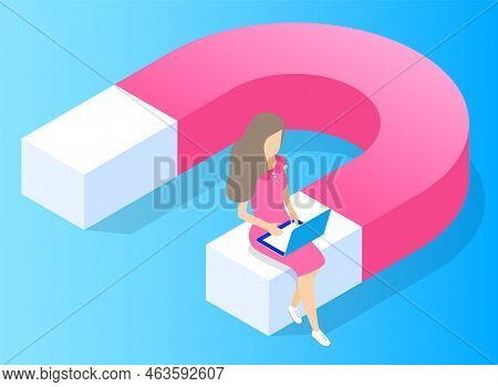 Digital Marketing Specialist Communicating With Computer. Worker Strategy With Pc Wireless Device An