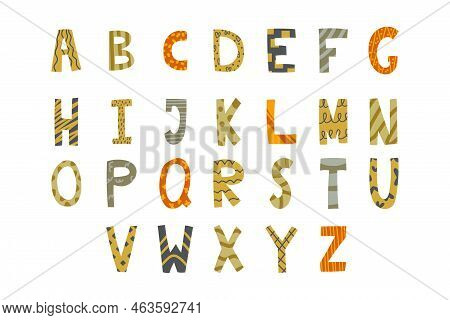 Alphabet For Children In Boho Style On A White Background. Vector Illustration