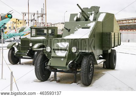 Verkhnyaya Pyshma, Russia - October 26, 2021: Soviet Army Armoured Vehicle Zis-5 In The Ummc Museum 