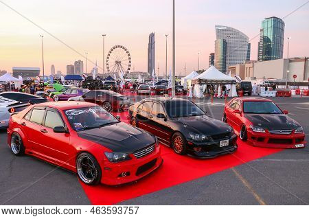 Dubai, Uae - November 15, 2018: Tuned Japanese Cars Toyota Altezza Take Part In The Gulf Car Festiva
