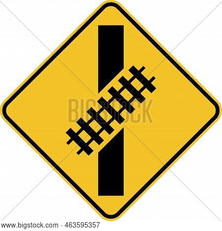 Skewed Crossing Symbol Railroad Sign On White Background