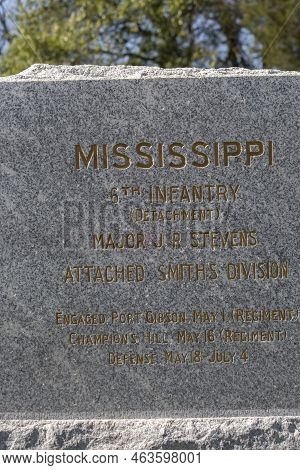 South Fort, Vicksburg, Mississippi/usa - March 03 2018: Mississippi 6th Infantry Sign Vicksburg.