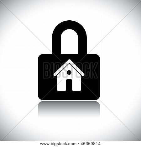 Kavram vektör grafik - siyah & beyaz konut House(home) & kilit simgesi.