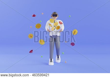 3d Rendering Of Hand Holding Cryptocurrency Coin. Top 5 Ranked Cryptocurrencies By Market Capitaliza