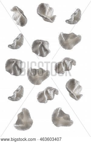 Falling Rice Chips. Flying Rice Chips On A White Background. Isolate