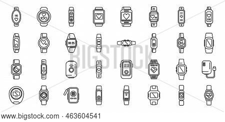 Wearable Tracker Icons Set Outline Vector. Fitness Bracelet. Wristband Digital