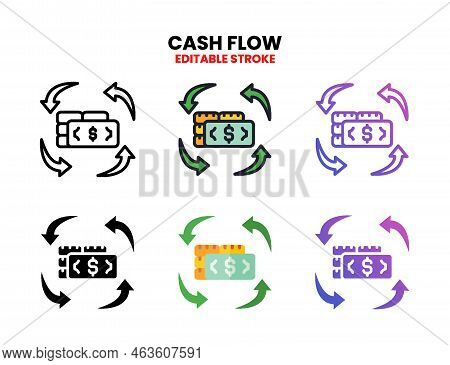 Cash Flow Icon Set Style Ouline, Glyph, Flat Color And Gradient. Editable Stroke And Pixel Perfect. 