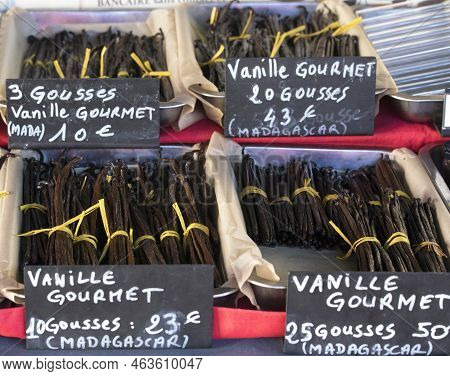 Saint Paul, La Reunion - August 06, 2022: Vanilla Sold At Saint Paul Market In La Reunion