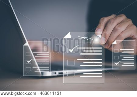 Signing Electronic Documents On Digital Documents Online, Businessman With Contract Electronic Signa