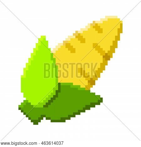 Pixel Art Icon. Pixel Art Corn Icon. Cute Pixel Corn. Vegetables Vector. 8 Bit Pixel Corn. Old Schoo