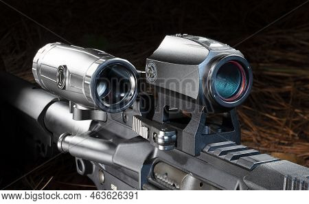 Magnifier Swung Out Of The Red Dot\'s Way On An Ar-15