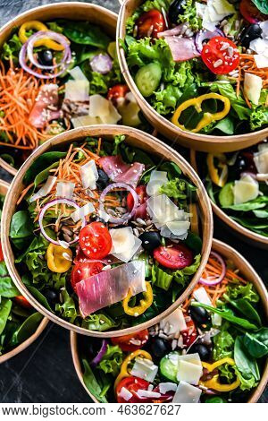 Paper Boxes With Pre-packaged Vegetable Salads Ready For Sale