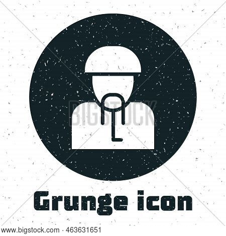 Grunge Ukrainian Cossack Icon Isolated On White Background. Monochrome Vintage Drawing. Vector