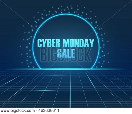 Cover For Cyber Monday Sale. Hi-tech Background . Computer Mouse. Glowing Neon Blue Connecting Lines