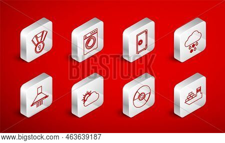 Set Line Cargo Ship, Washer, Safe, Cloud With Snow And Rain, Cd Or Dvd Disk, Medal, Sun Cloud Weathe