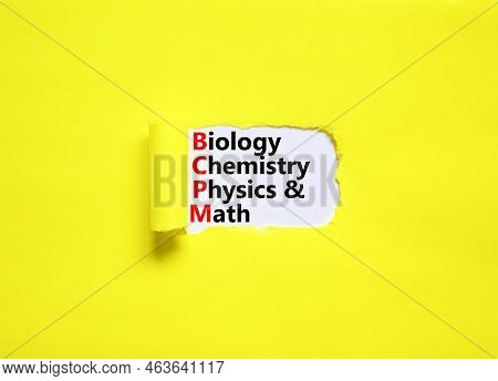 Bcpm Biology Chemistry Physics Math Symbol. Concept Words Bcpm Biology Chemistry Physics Math On Whi