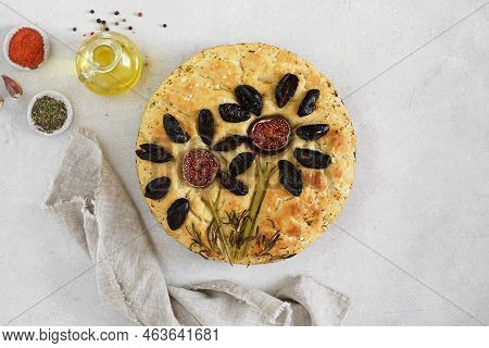 Focaccia Flowers, Focaccia Garden. Creative Idea Of Focaccia Cooking. Crispy Focaccia With Vegetable