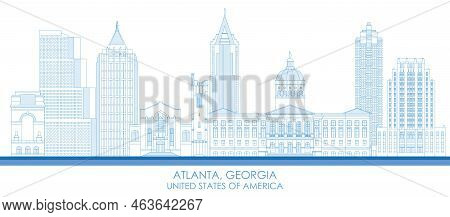 Outline Skyline Panorama Of Atlanta, Georgia, United States - Vector Illustration