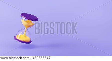 Sand Hourglass, Vintage Clock, Timer With Transparent Glass And Gold Particles. Banner Of Running Ti