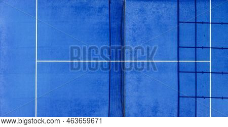 Drone Overhead View, Blue Paddle Tennis Court