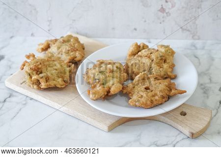 Bakwan Goreng, Fried Food, Indonesian Traditional Street Food Snacks. Fried Vegetables Dough Fritter