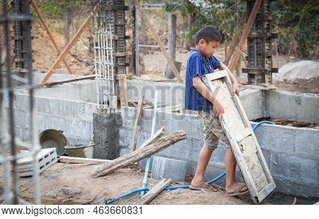 Poor Children Working At Construction Site Against Children Labour, Children Have To Work Because Of