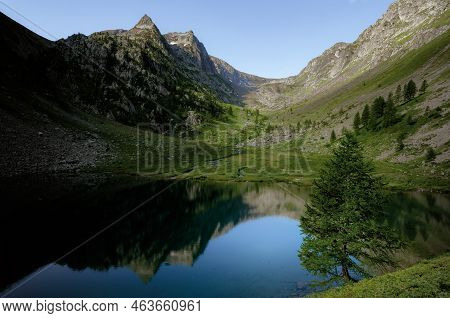 Lakes Of San Bernolfo And Colle Lounge, Beautiful Hiking Path Between The French Alps And Piedmont (