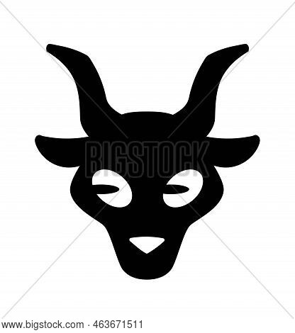 Halloween Bull Skull Silhouette. Scary And Terrible Animal With Horns. Graphic Element For Printing 