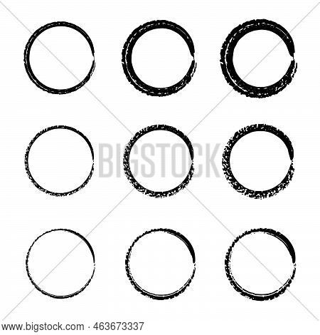 Hand Drawn Circles Sketch Frame Set. Frame Super Set. Speed Lines In Circle Form. Bubble Proet Vecto