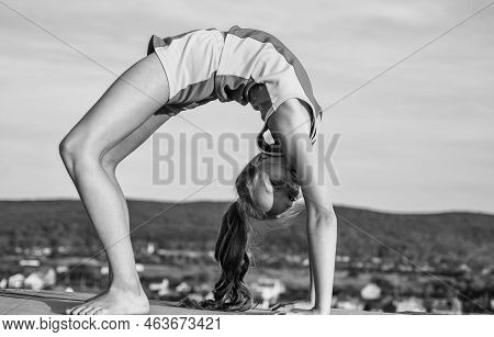 Healthy Lifestyle. Back To School. Physical Training. Athletic Flexible Child. Workout Of Gymnast.