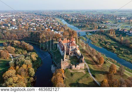 Bauska Medieval Castle Complex From Above,bauska, Latvia