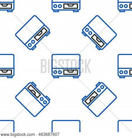 Line Old Video Cassette Player Icon Isolated Seamless Pattern On White Background. Old Beautiful Ret
