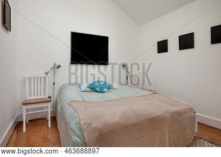 Stradishall, England - March 21 2016: Bright Modern Contemporary Furnished Bedroom Interior