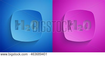 Paper Cut Chemical Formula For Water Drops H2o Shaped Icon Isolated On Blue And Purple Background. P