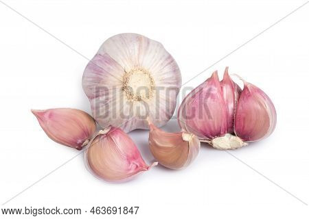 Garlic Clove And Bulb Isolated On White Background