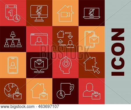 Set Line Freelancer, Online Working, Video Camera Off Home, Chat Conference, Hierarchy Organogram Ch
