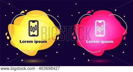 Set Line Mobile Stock Trading Concept Icon Isolated On Blue Background. Online Trading, Stock Market