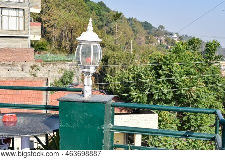Early Morning View Of Modern Rooftop Restaurant At Kasauli, Himachal Pradesh In India, View Of Mount