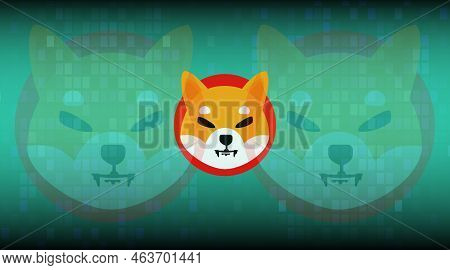 Shiba Virtual Currency Visuals On A Colorful Background. 3d Illustrations.