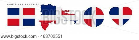 Dominican Republic Flag Icon Set. Republica Dominicana Pennant In Official Colors And Proportions. R