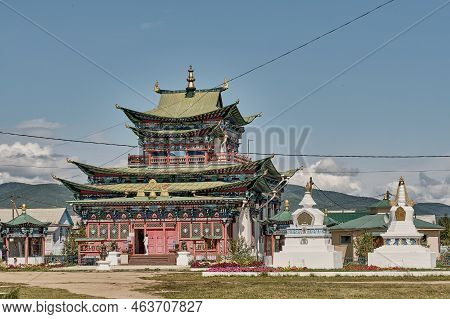 Ulan-ude, Russia - August 16, 2022: Temple-palace Of Hambo Lama Itigelov. Ivolginsky Datsan, Buddhis